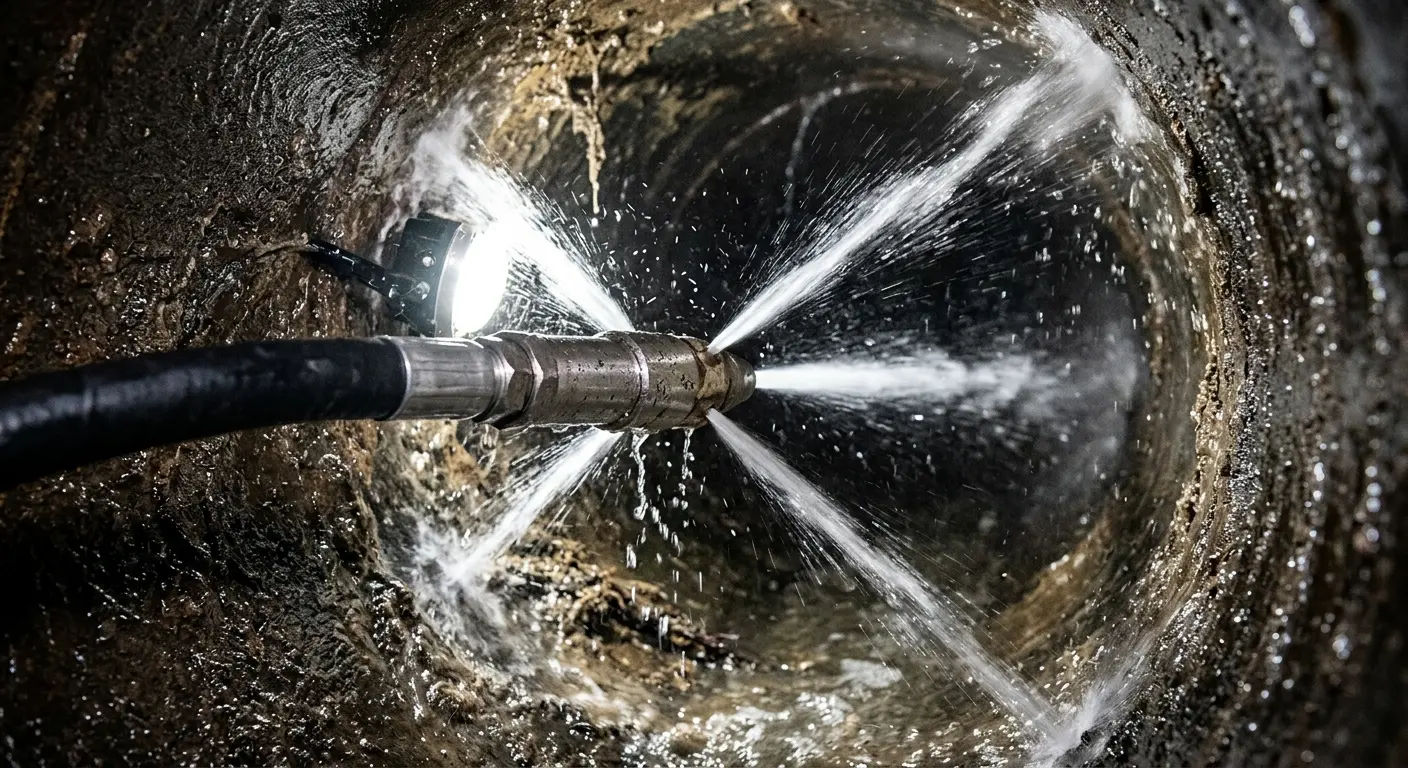High-pressure hydro jetting nozzle cleaning sewer pipe for Trenchless Sewer Repair in Centralia